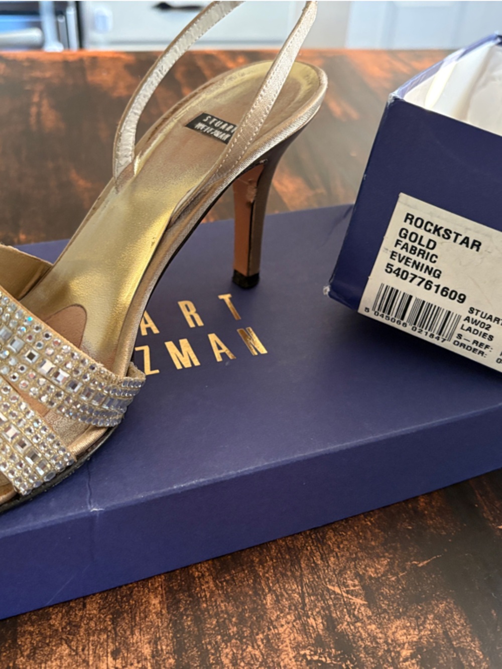 Stuart Weitzman Gold Crystal-Embellished Slingback Heels